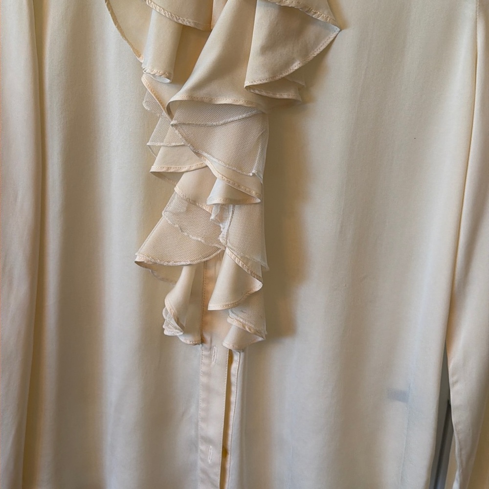 Ralph Lauren 100% Silk Ruffled Cream Blouse with Sheer Neck Detail - Picture 2 of 8